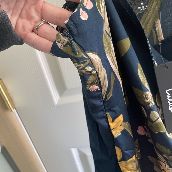 Lulus Remarkable Entrance Navy Blue Floral Print Satin Midi Dress - Size M - Picture 5 of 6